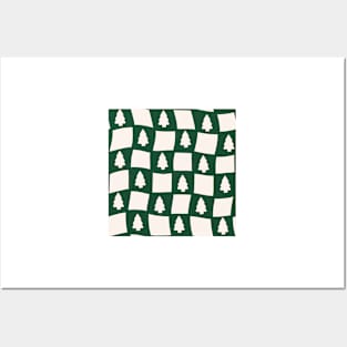 Christmas Tree Abstract Checker Board - Forest Green Posters and Art